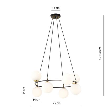 Luster na sajli AZURA 8xE14/10W/230V crna/bijela