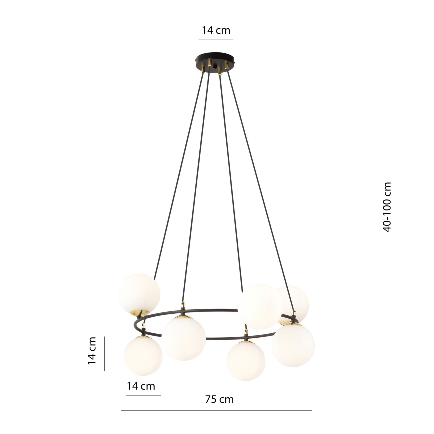 Luster na sajli AZURA 8xE14/10W/230V crna/bijela