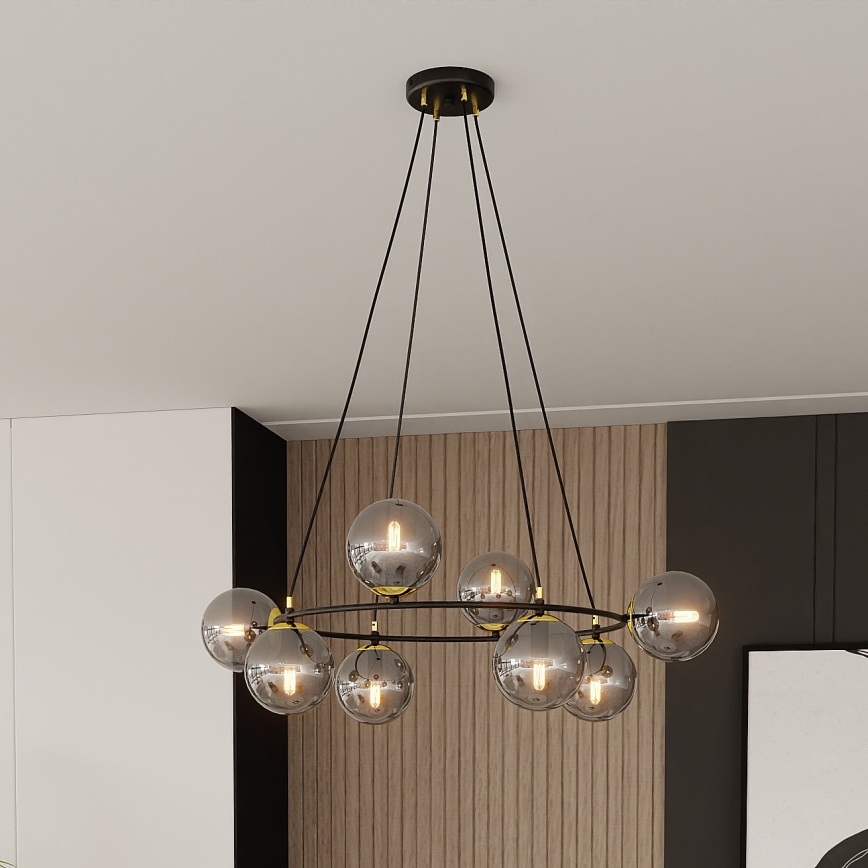 Luster na sajli AZURA 8xE14/10W/230V crna/siva