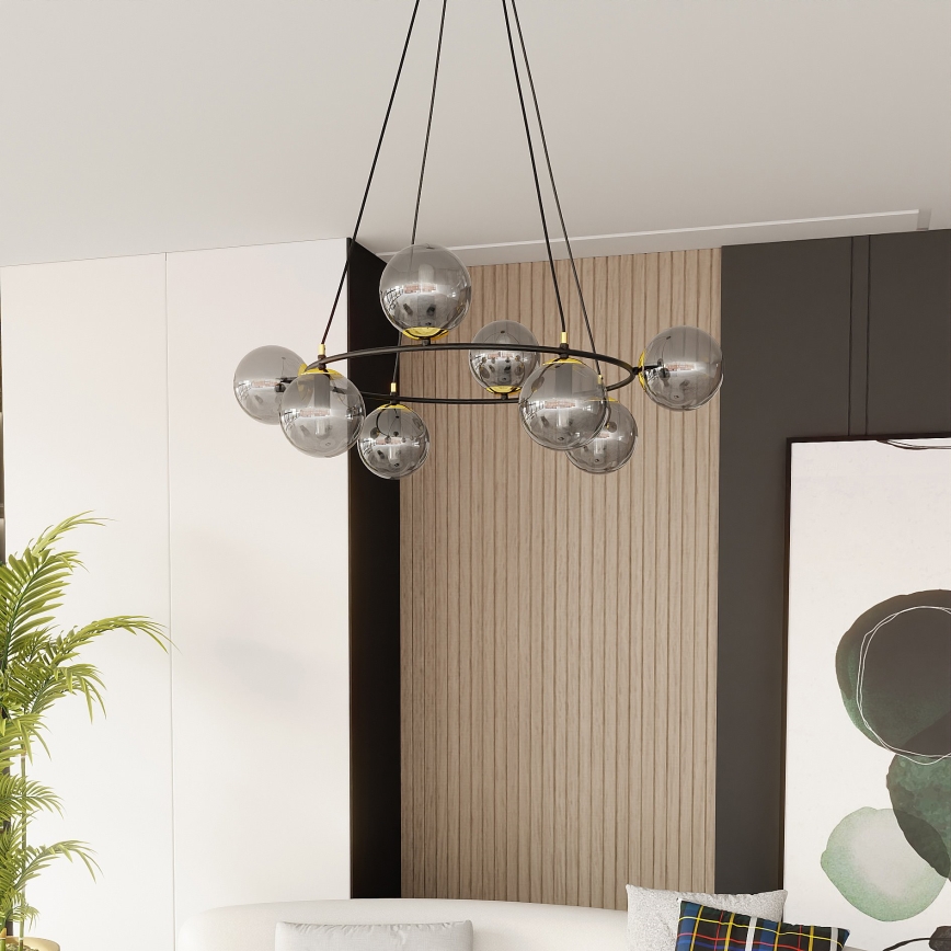 Luster na sajli AZURA 8xE14/10W/230V crna/siva