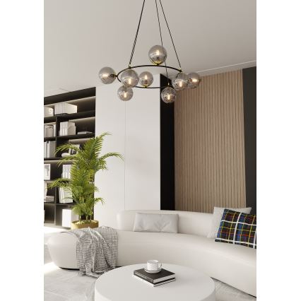 Luster na sajli AZURA 8xE14/10W/230V crna/siva