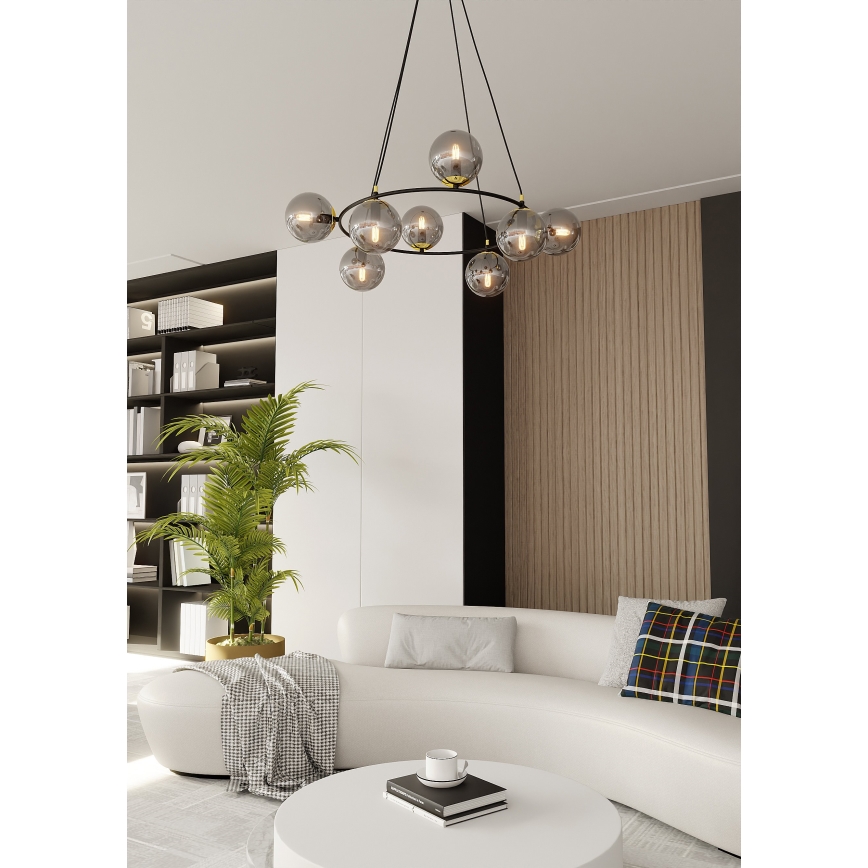 Luster na sajli AZURA 8xE14/10W/230V crna/siva