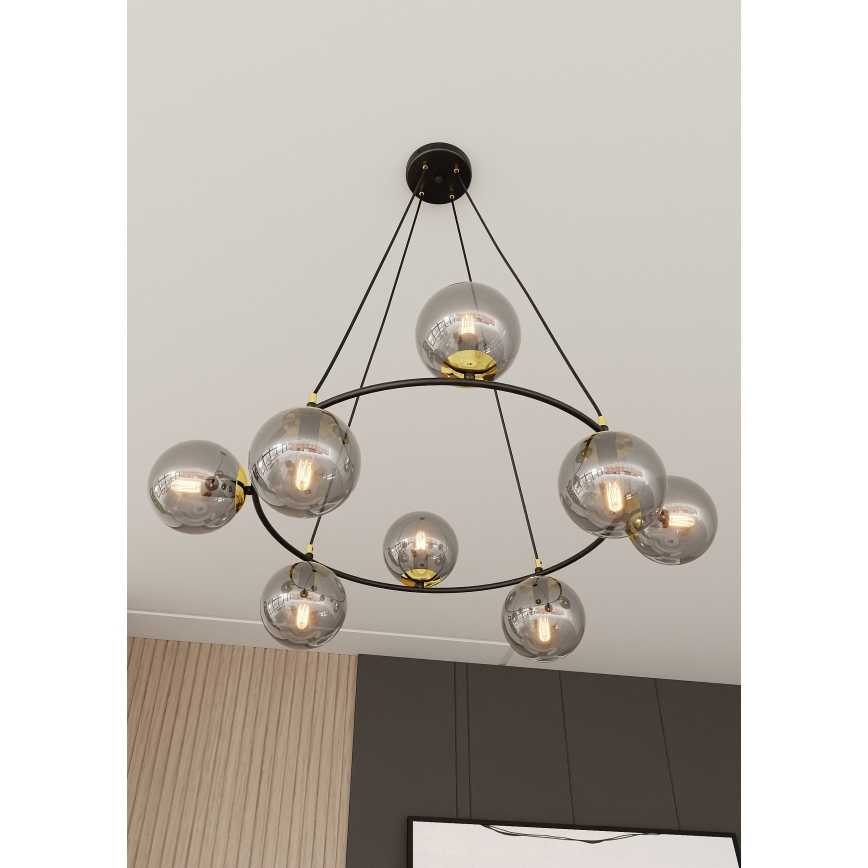 Luster na sajli AZURA 8xE14/10W/230V crna/siva