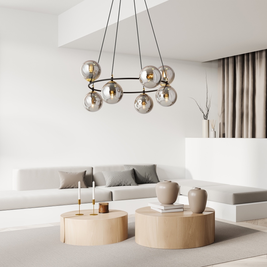 Luster na sajli AZURA 8xE14/10W/230V crna/siva