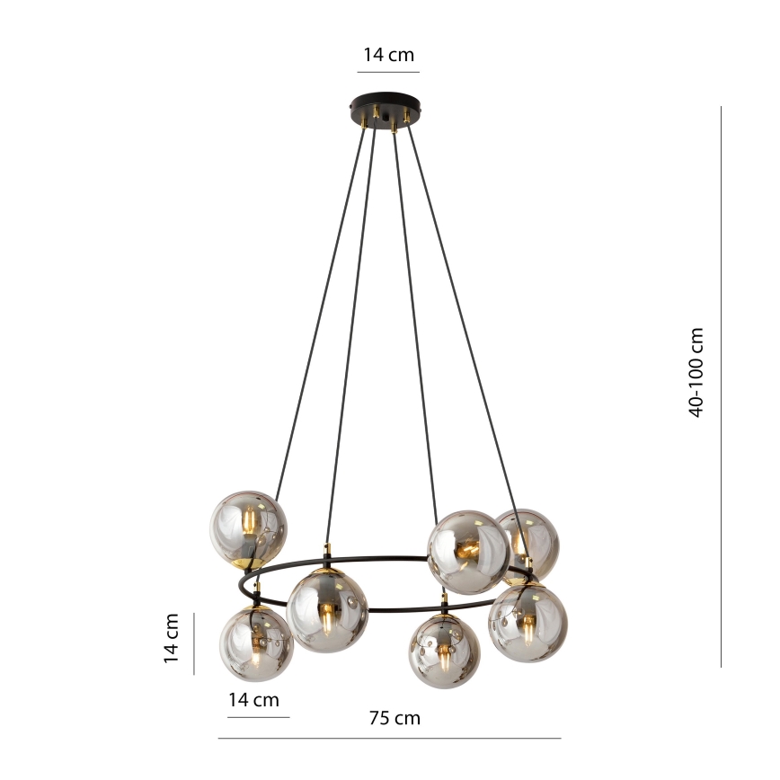 Luster na sajli AZURA 8xE14/10W/230V crna/siva