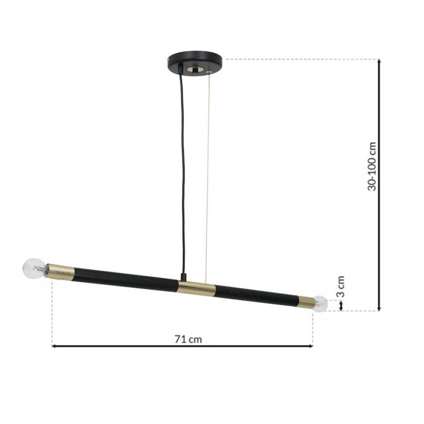 Luster na sajli BASTONE 2xE14/40W/230V crna/zlatna
