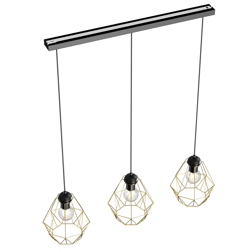 Luster na sajli BERGEN 3xE27/60W/230V crna/zlatna