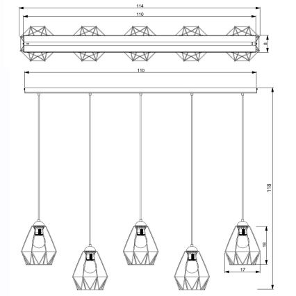 Luster na sajli BERGEN 5xE27/60W/230V crna