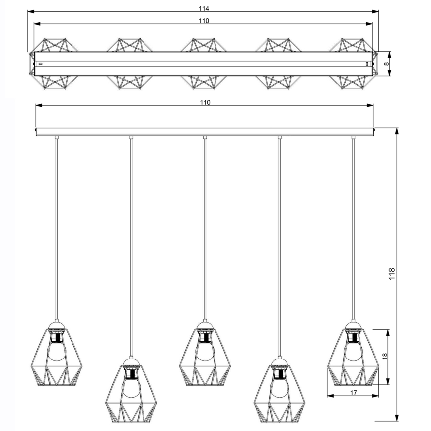 Luster na sajli BERGEN 5xE27/60W/230V crna