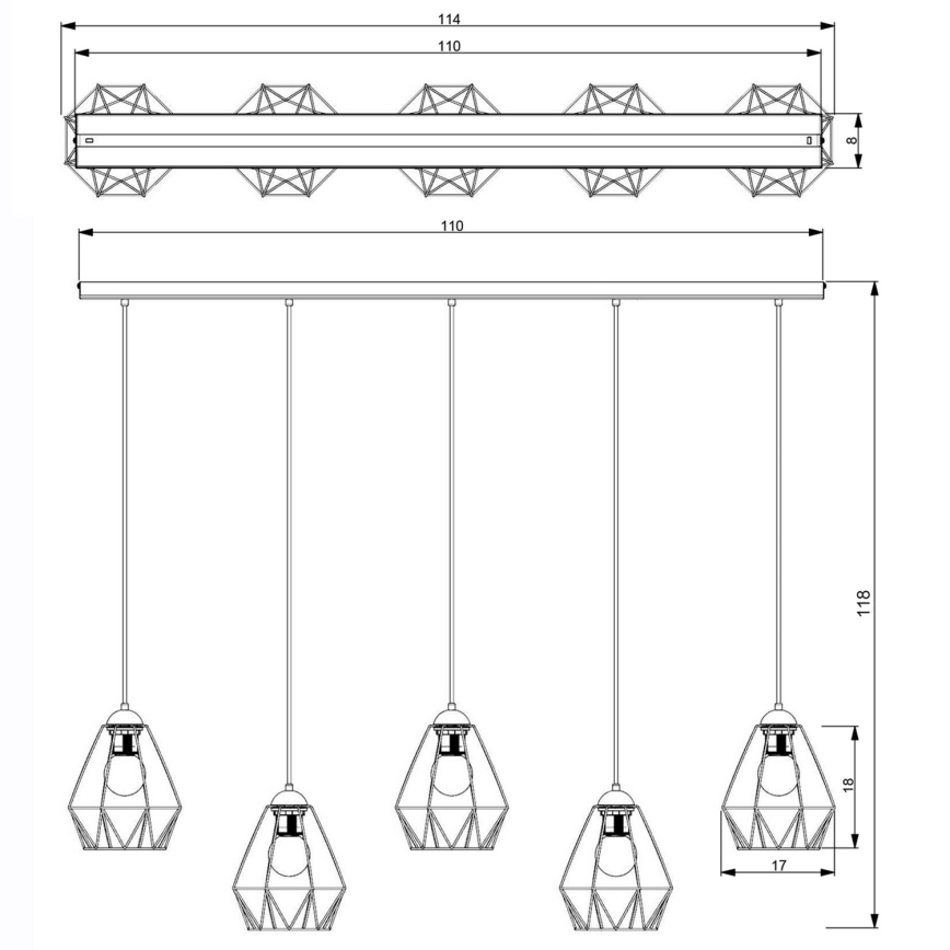 Luster na sajli BERGEN 5xE27/60W/230V crna/sjajni krom