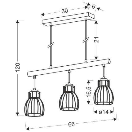 Luster na sajli BERNITA 3xE27/60W/230V