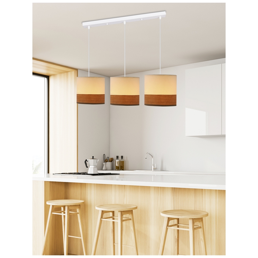 Luster na sajli BIANCO 3xE27/40W/230V bijela/smeđa