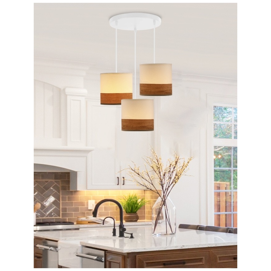 Luster na sajli BIANCO 3xE27/40W/230V bijela/smeđa