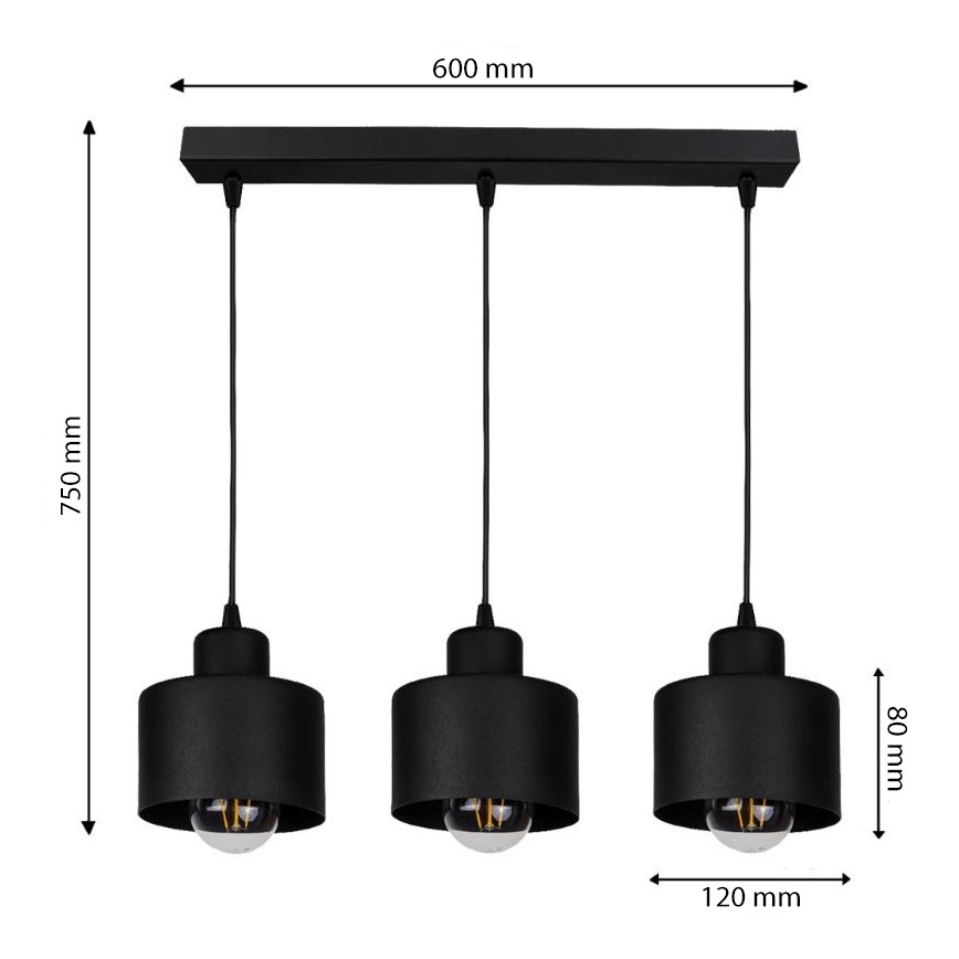 Luster na sajli BODO 3xE27/60W/230V