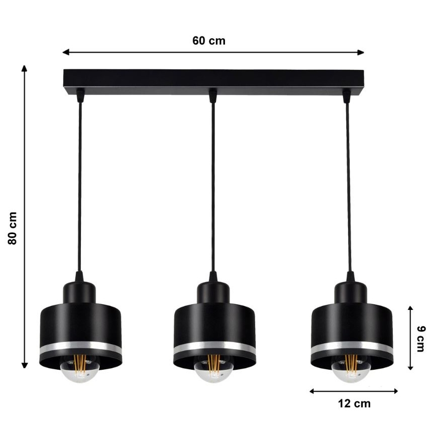 Luster na sajli BODO SILVER 3xE27/60W/230V