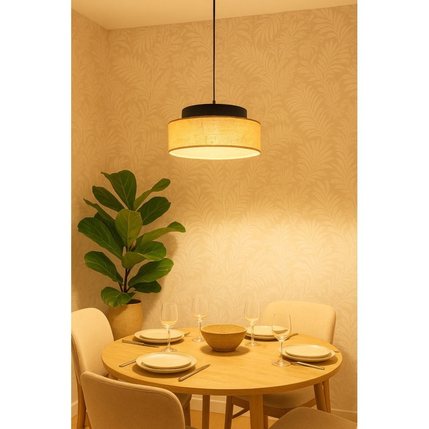 Luster na sajli BOHO 1xE27/60W/230V crna/bež