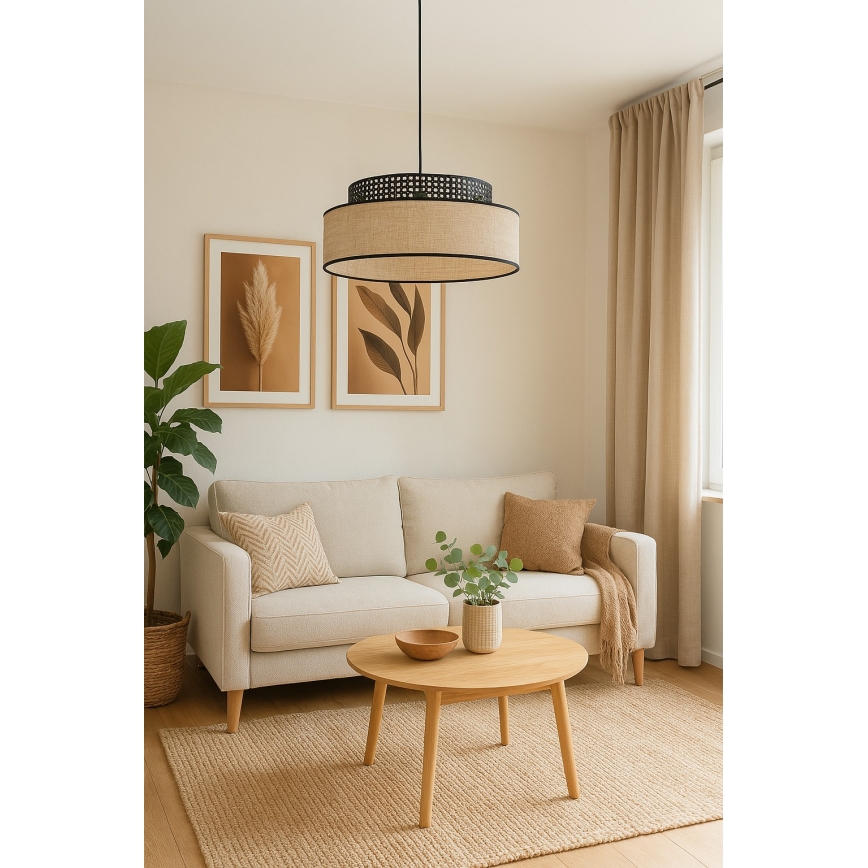 Luster na sajli BOHO 1xE27/60W/230V crna/ratan