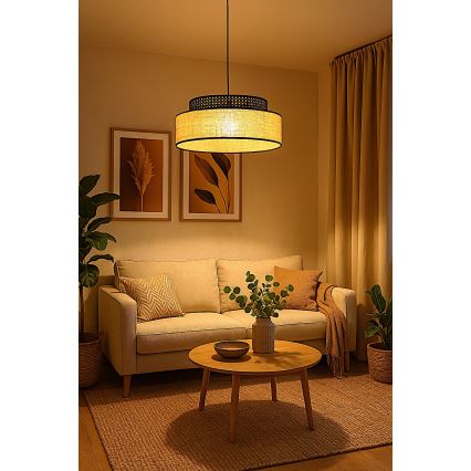Luster na sajli BOHO 1xE27/60W/230V crna/ratan