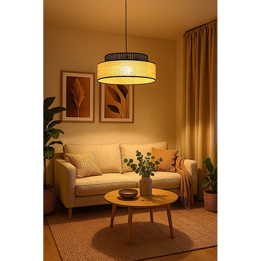 Luster na sajli BOHO 1xE27/60W/230V crna/ratan