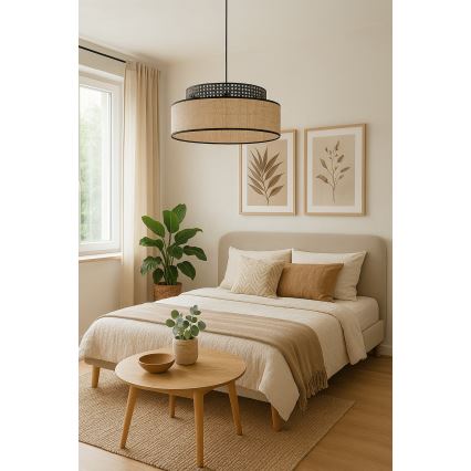 Luster na sajli BOHO 1xE27/60W/230V crna/ratan