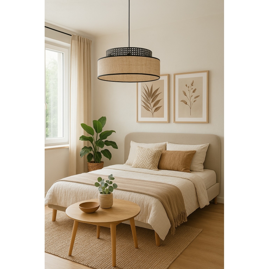 Luster na sajli BOHO 1xE27/60W/230V crna/ratan