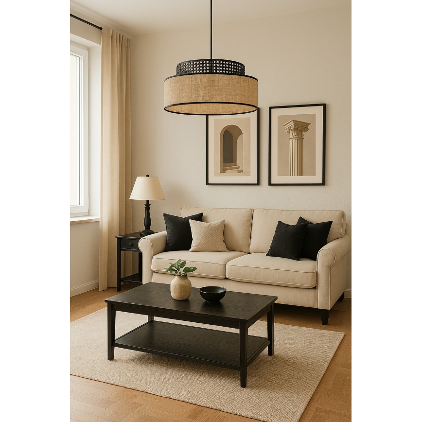 Luster na sajli BOHO 1xE27/60W/230V crna/ratan