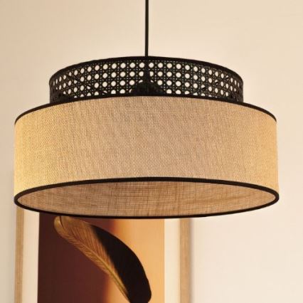 Luster na sajli BOHO 1xE27/60W/230V crna/ratan