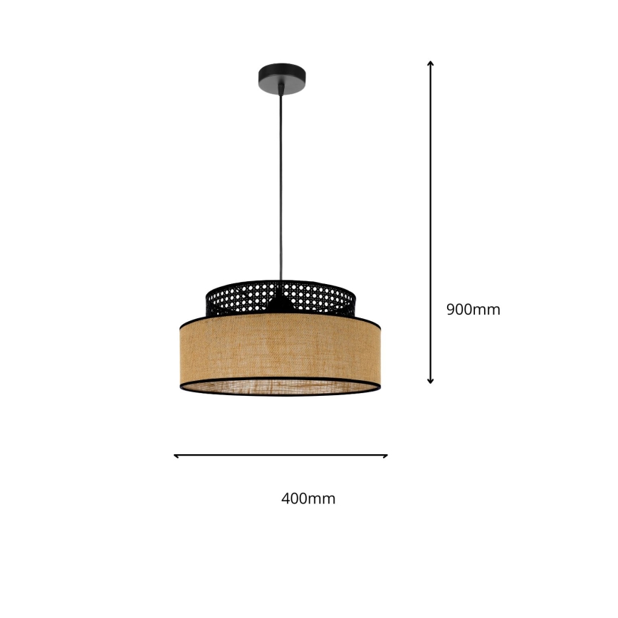 Luster na sajli BOHO 1xE27/60W/230V crna/ratan