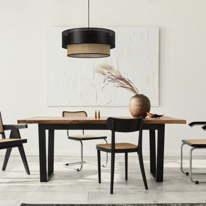 Luster na sajli BORHO 1xE27/60W/230V pr. 40 cm crna/juta