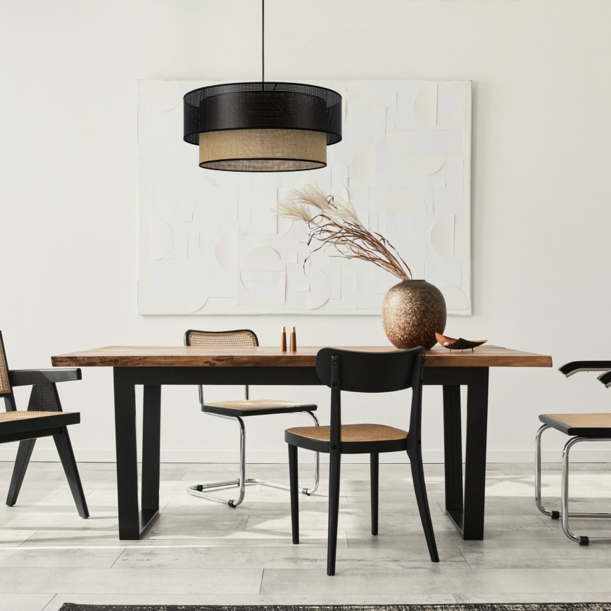 Luster na sajli BORHO 1xE27/60W/230V pr. 40 cm crna/juta