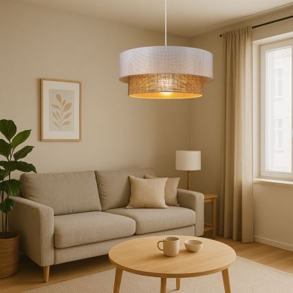 Luster na sajli BORHO 1xE27/60W/230V promjer 40 cm bijela/juta