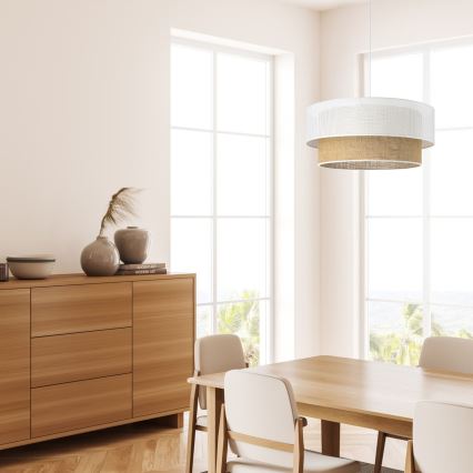 Luster na sajli BORHO 1xE27/60W/230V promjer 40 cm bijela/juta