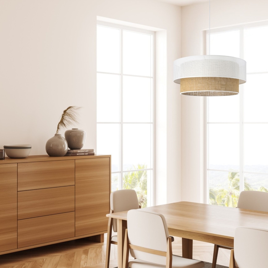 Luster na sajli BORHO 1xE27/60W/230V promjer 40 cm bijela/juta