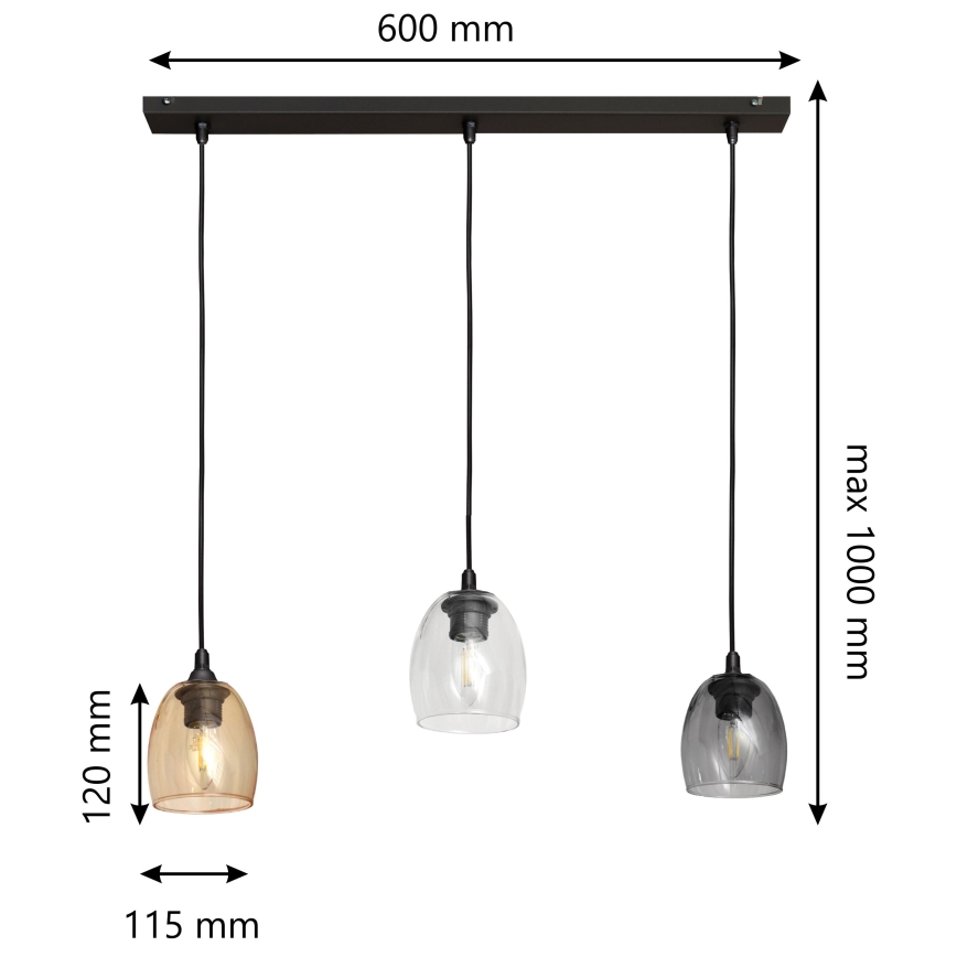 Luster na sajli BRILLANT 3xE27/15W/230V bež/prozirna/siva