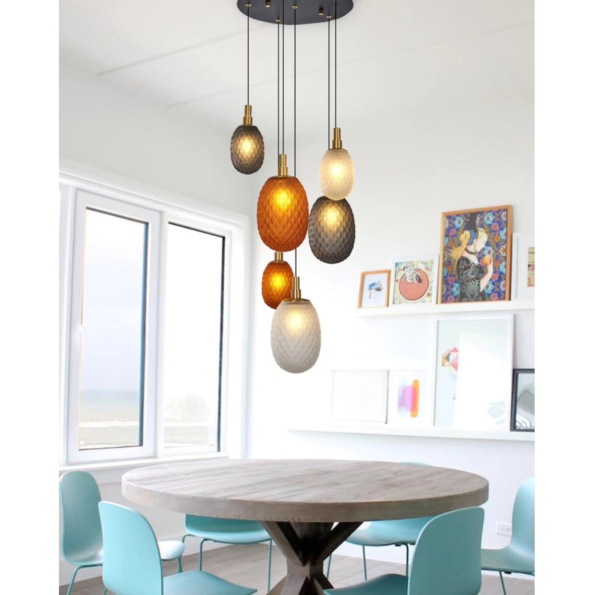 Luster na sajli CACTUS 6xG9/5W/230V bakrena/siva/bijela