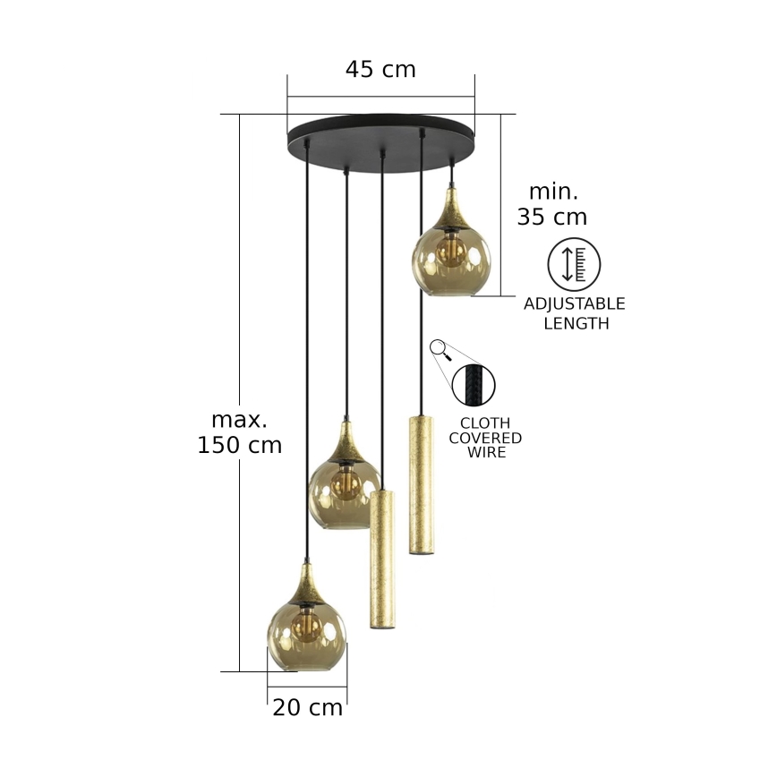 Luster na sajli CALYPSO 2xGU10/60W/230V + 3xE27/60W crna/zlatna