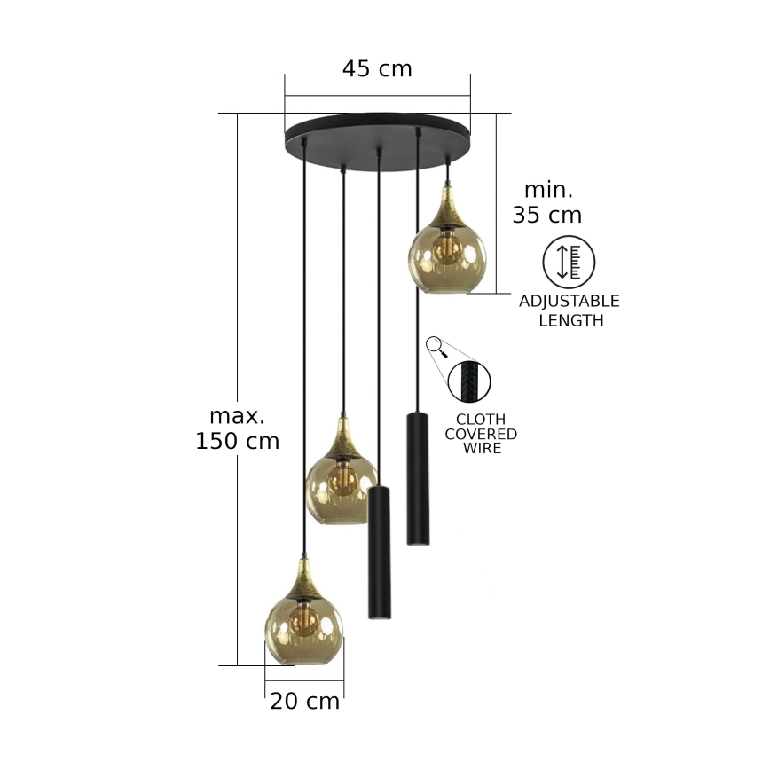 Luster na sajli CALYPSO 2xGU10/60W/230V + 3xE27/60W crna/zlatna