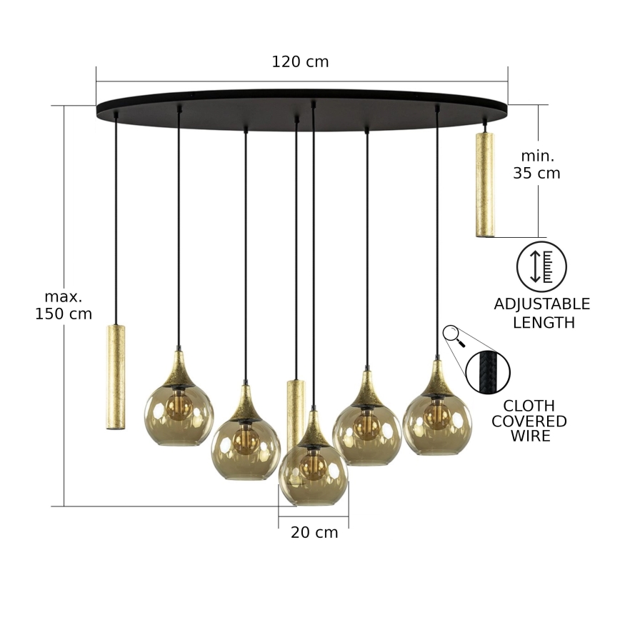 Luster na sajli CALYPSO 3xGU10/60W/230V + 5xE27/60W crna/zlatna