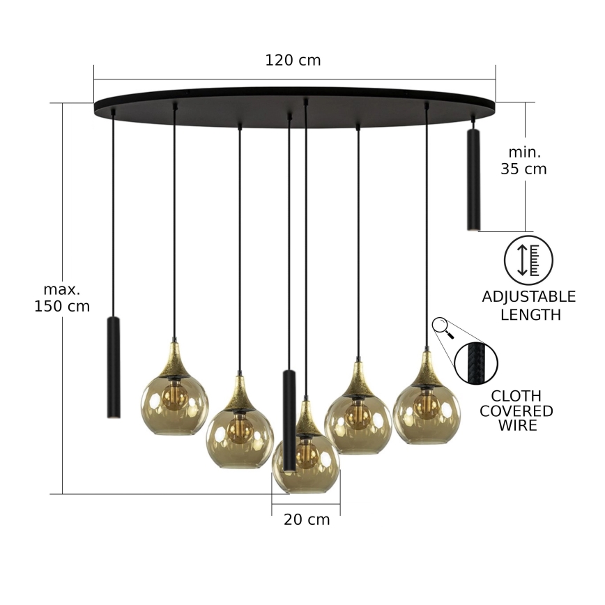 Luster na sajli CALYPSO 3xGU10/60W/230V + 5xE27/60W crna/zlatna