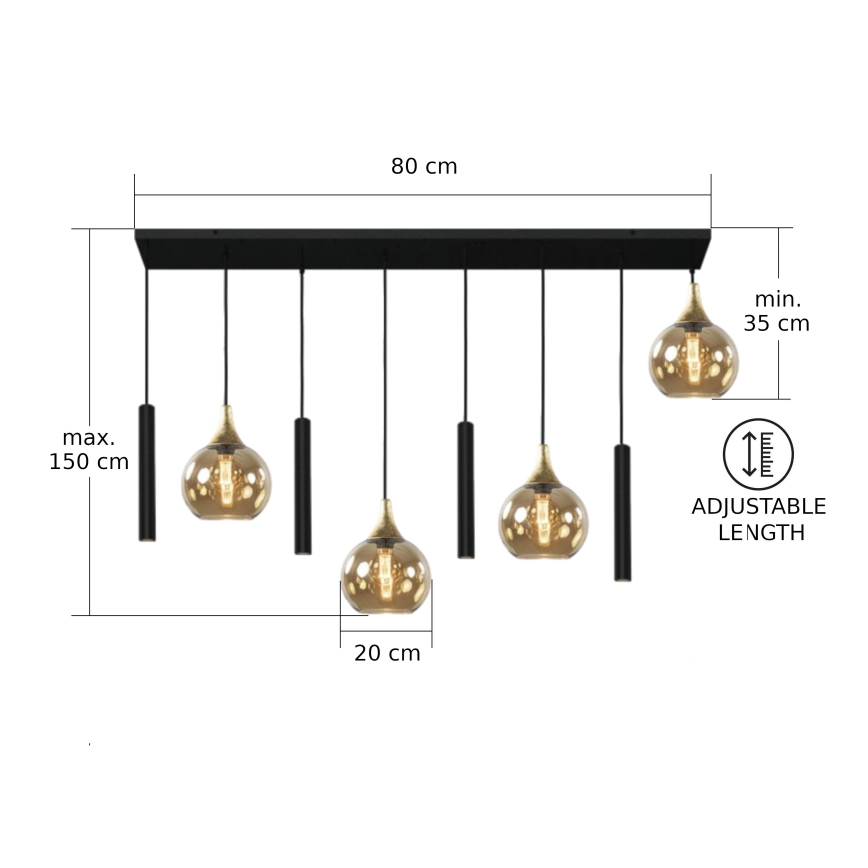 Luster na sajli CALYPSO 4xGU10/60W/230V + 4xE27/60W crna/zlatna