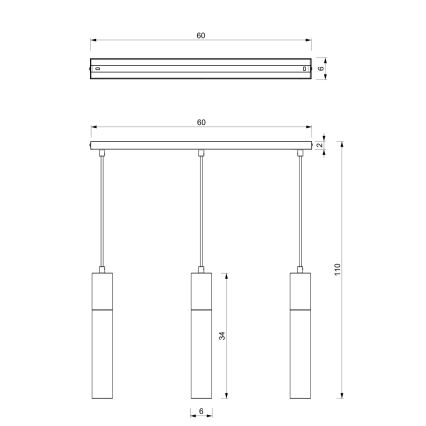 Luster na sajli CASSA 3xGU10/60W/230V crna