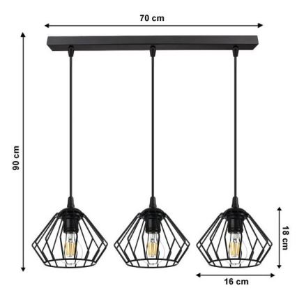 Luster na sajli CEED 3xE27/60W/230V crna