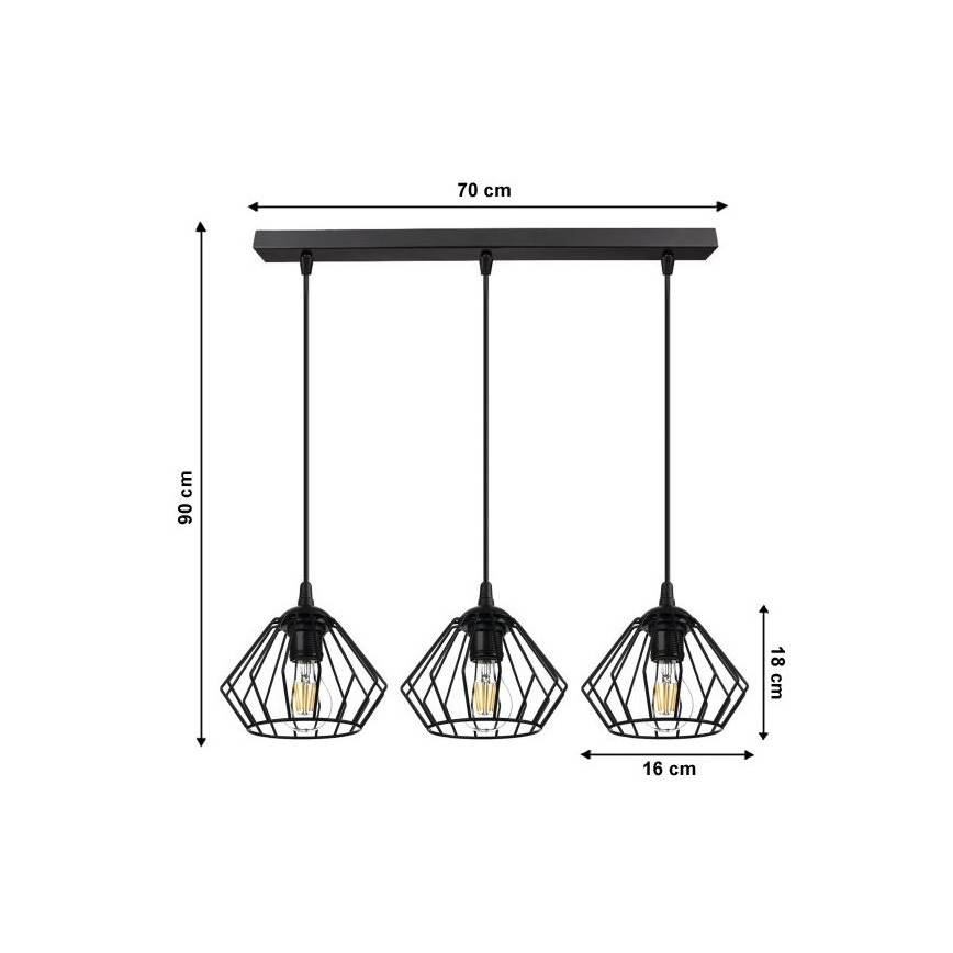 Luster na sajli CEED 3xE27/60W/230V crna