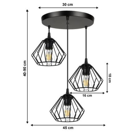 Luster na sajli CEED 3xE27/60W/230V crna