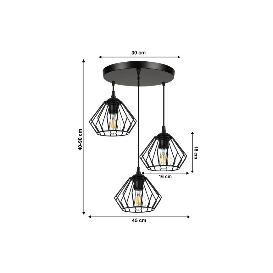 Luster na sajli CEED 3xE27/60W/230V crna