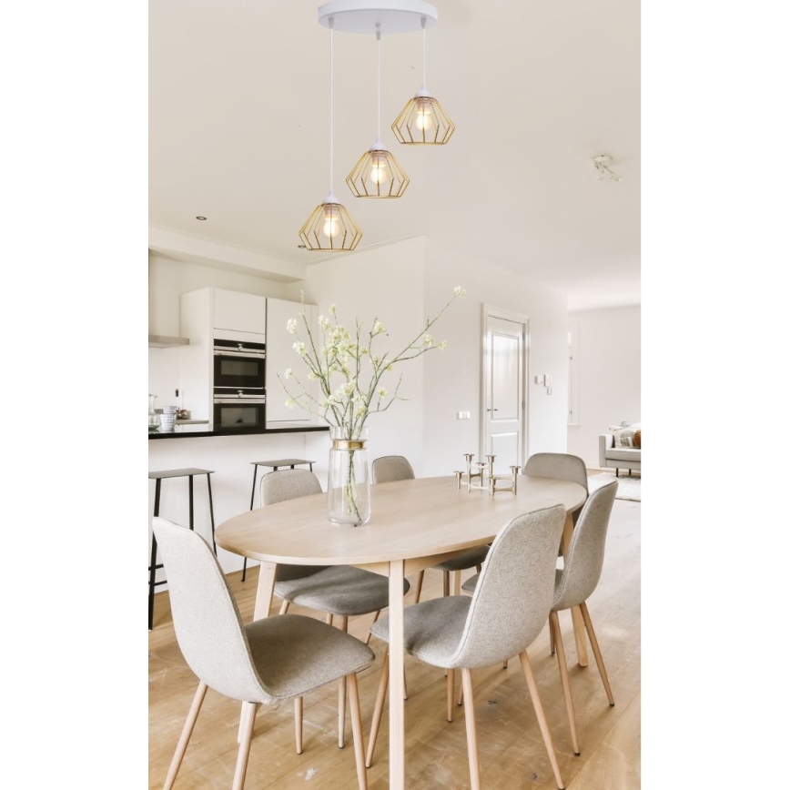Luster na sajli CEED GOLD 3xE27/60W/230V pr. 45 cm bijela/zlatna