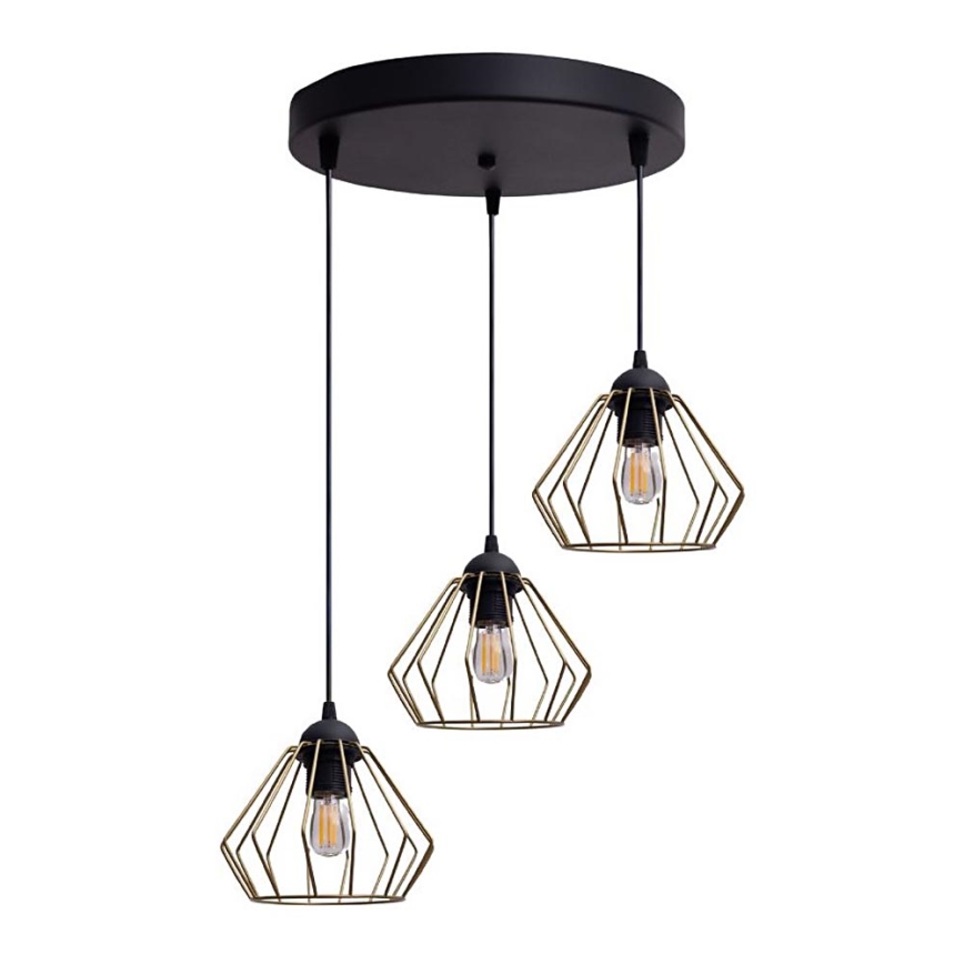 Luster na sajli CEED GOLD 3xE27/60W/230V pr. 45 cm crna/zlatna
