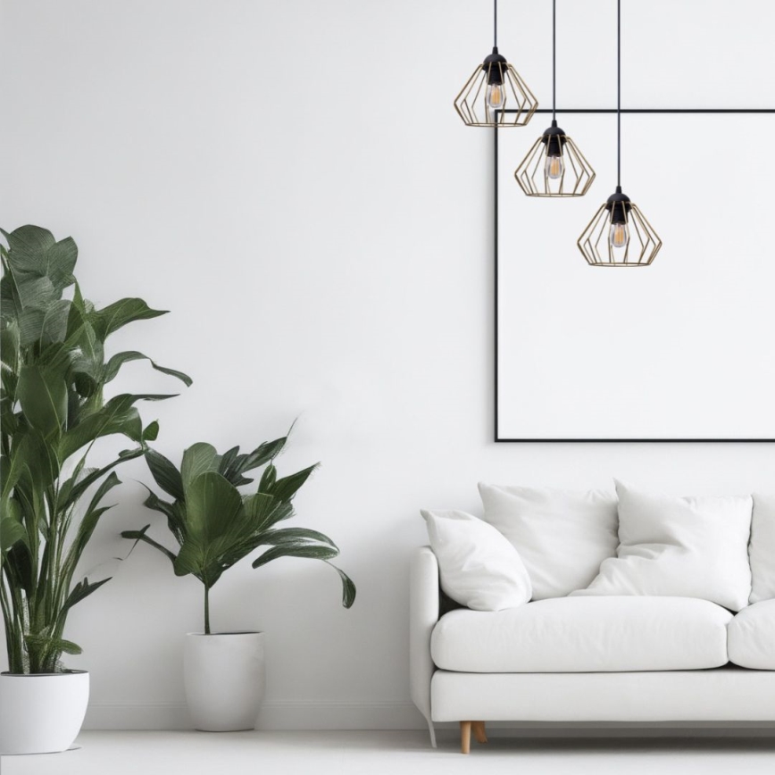 Luster na sajli CEED GOLD 3xE27/60W/230V pr. 45 cm crna/zlatna
