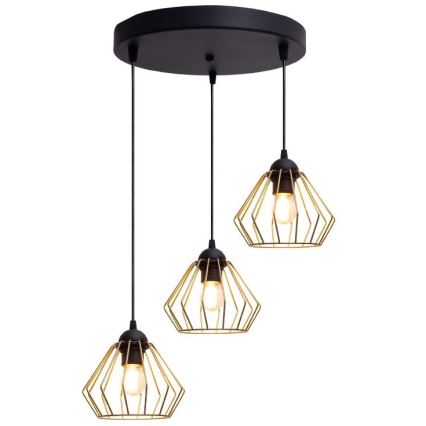 Luster na sajli CEED GOLD 3xE27/60W/230V pr. 45 cm crna/zlatna