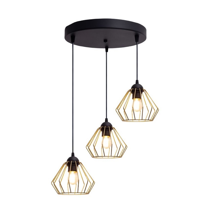 Luster na sajli CEED GOLD 3xE27/60W/230V pr. 45 cm crna/zlatna